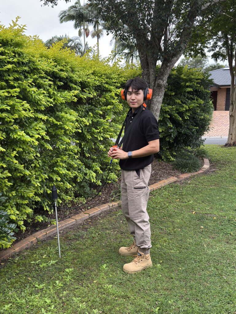 Max Leak Detection technician using acoustic leak detection equipment, servicing St Lucia
